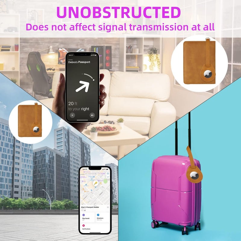 WALNEW AirTag Passport Holder and Vaccine Card Holder Combo, RFID Blocking Travel Passport Wallet with Vaccine Card Protector Slot and Airtag Protective Case(Brown) - Image 5